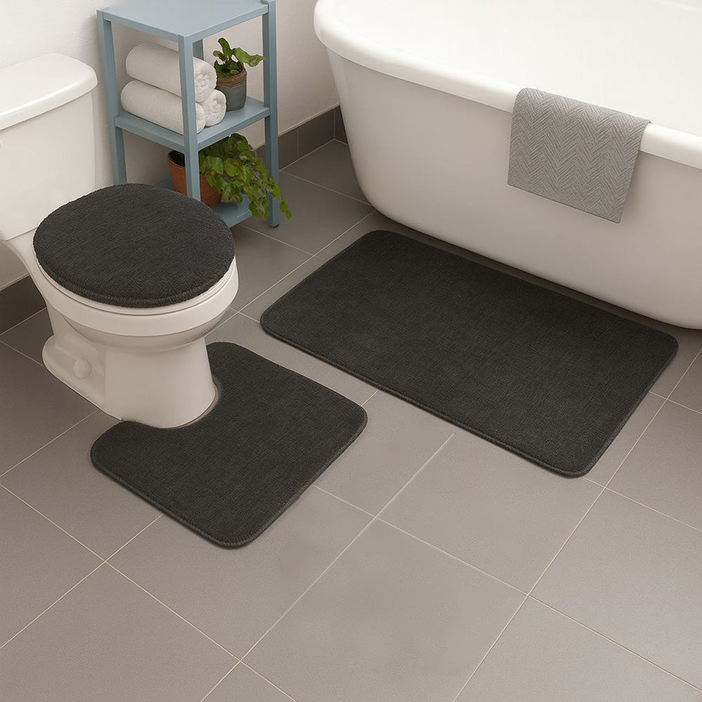 Greenway Microfiber Bathroom Mat Set Non Slip Soft Toilet Mat Set 3pcs