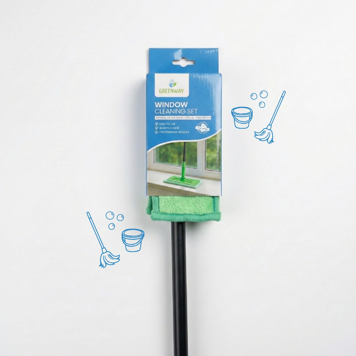Greenway Window Cleaning Set — Velcro Frame Plastic + Aluminium Handle + Refill