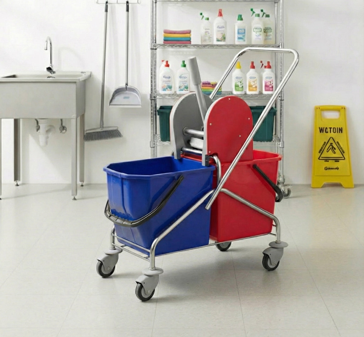 Greenway Double Mop Bucket Professional with Standard Wringer – 50L (2×25L) Metal Body